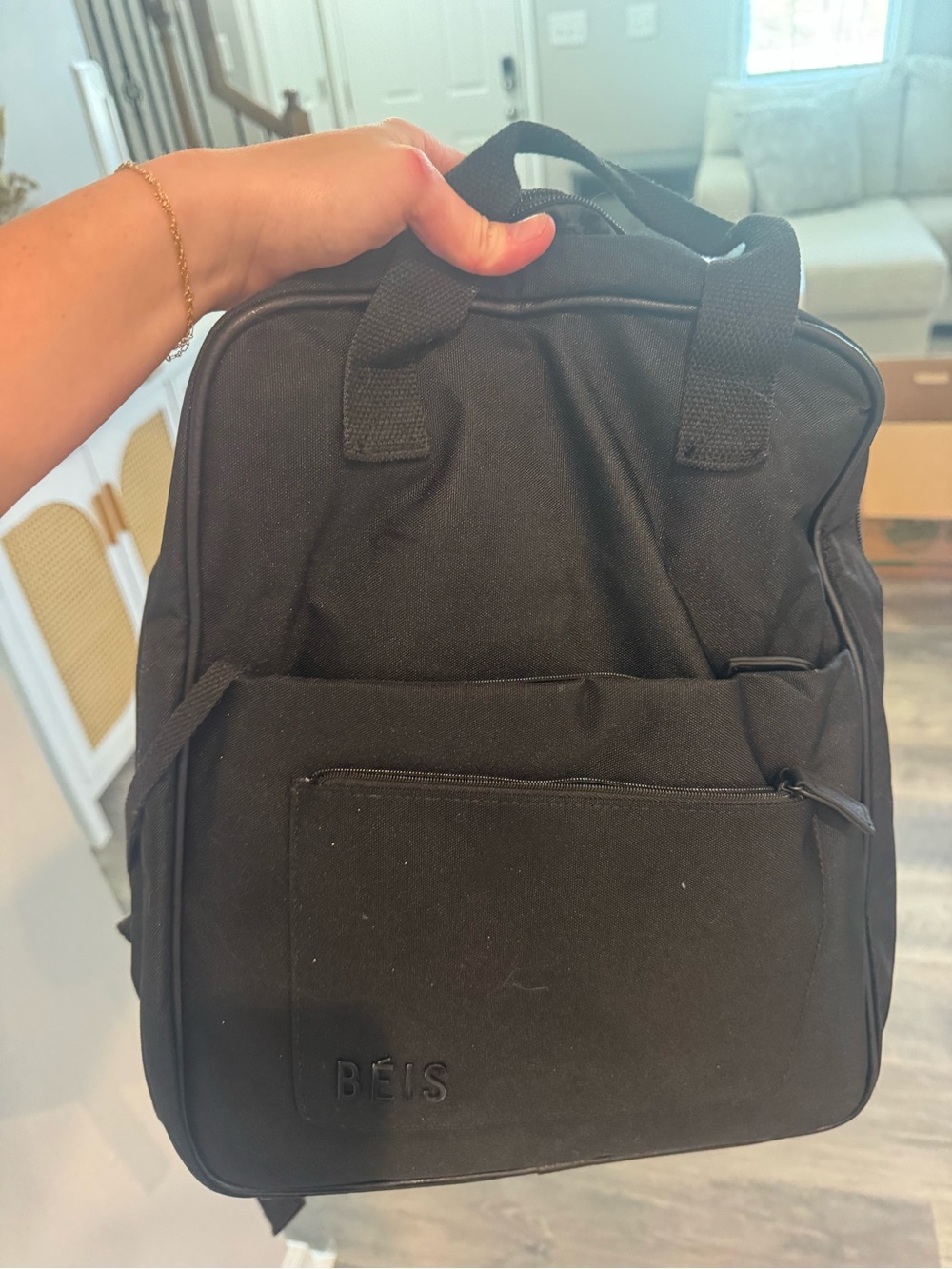 BEIS Black Minimalist Backpack with Front Zip Pocket